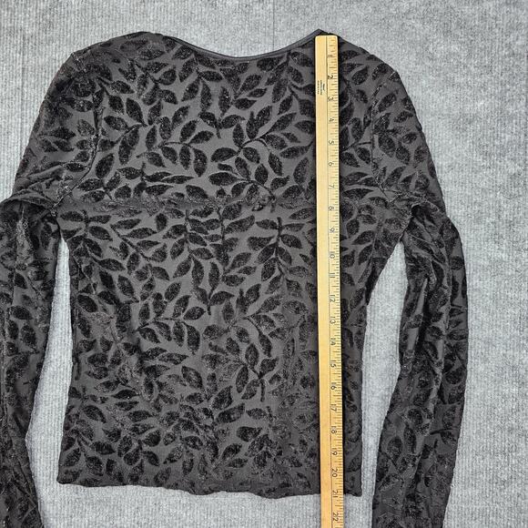 Vintage Currants Shirt Womens Medium Black Sheer Velvet Burnout Y2K 90s Goth - Picture 5 of 5